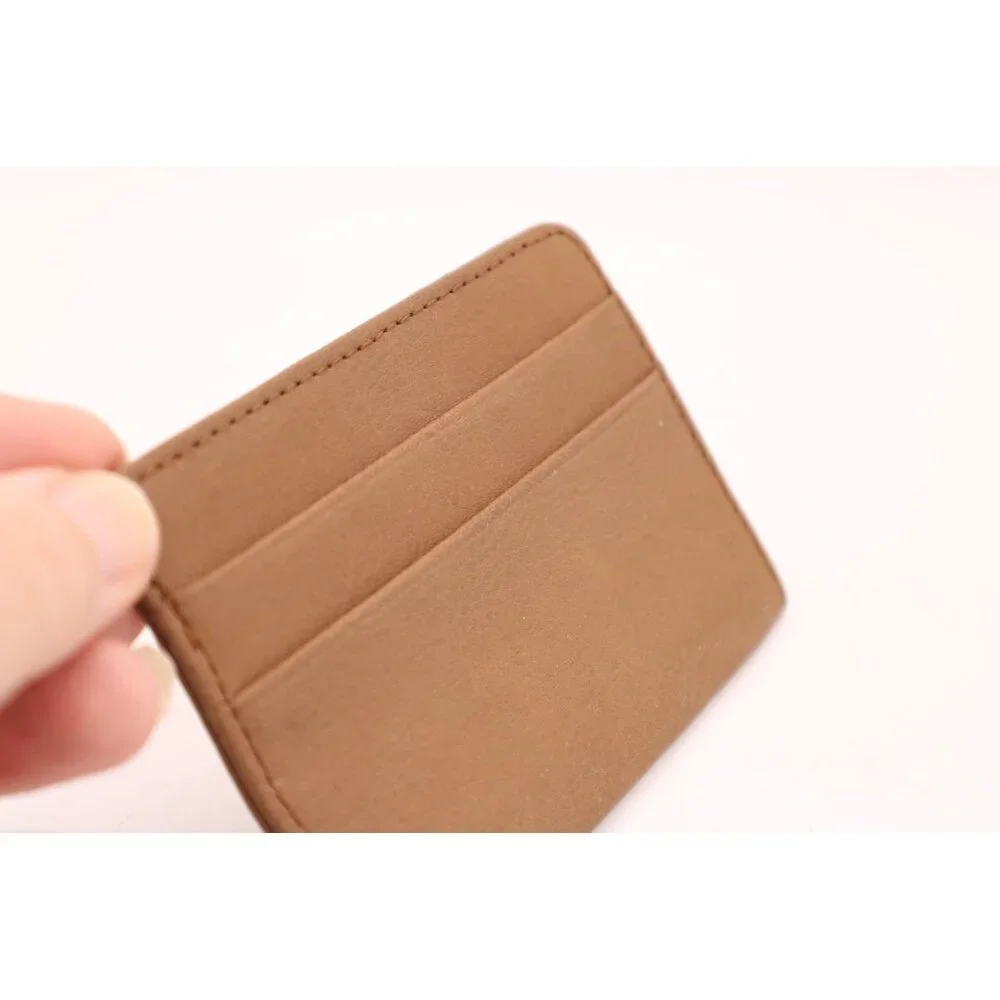 Pocket Wallet Small Case Business ID Card Holder Faux Leather Camel Brown Vtg
